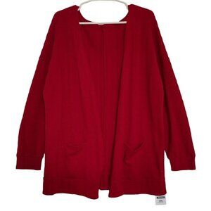 Alishebuy Women's Red Cardigan Sweater Long Sleeve Open Front Pockets, Size L.